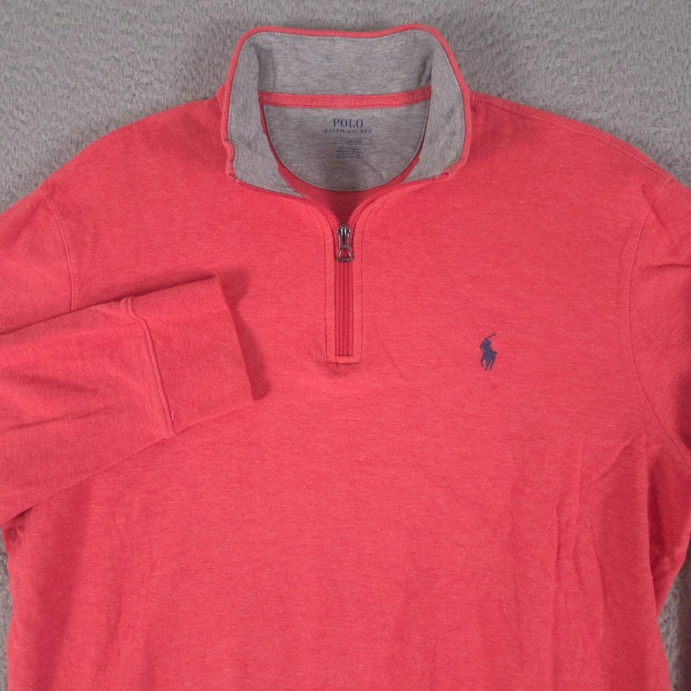 Polo Ralph Lauren Sweater Mens L Red 1/4 Pullover Zip Mock Neck Sweatshirt‎ Pony